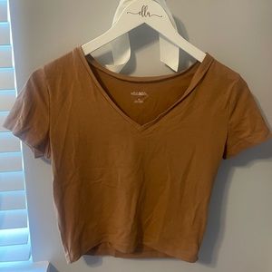 Light Brown V-Neck Cropped Tee from Target